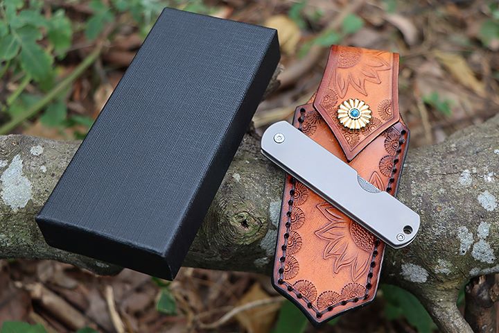 Portable no lock Damascus Small Fruit Knife with leather bag UD407691